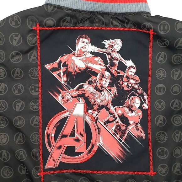 Marvel x Disney Avengers Graphic Varsity Jacket Hood Black Red Boys Size 4 - Picture 3 of 12